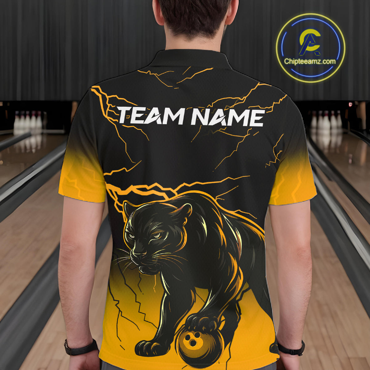 Black And Yellow Custom Thunder Lightning Panther Bowling Team Shirt For Men Bowling League Jersey TDM8048