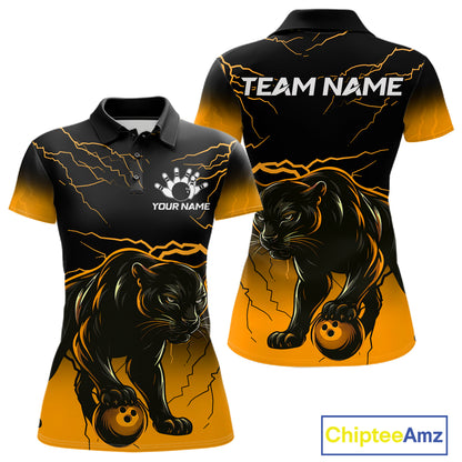 Black And Yellow Custom Thunder Lightning Panther Bowling Team Shirt For Women Bowling League Jersey TDM8048