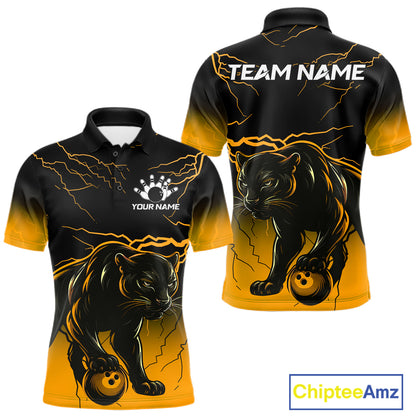 Black And Yellow Custom Thunder Lightning Panther Bowling Team Shirt For Men Bowling League Jersey TDM8048