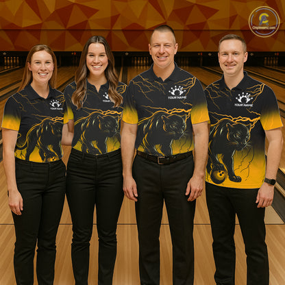 Black And Yellow Custom Thunder Lightning Panther Bowling Team Shirt For Women Bowling League Jersey TDM8048