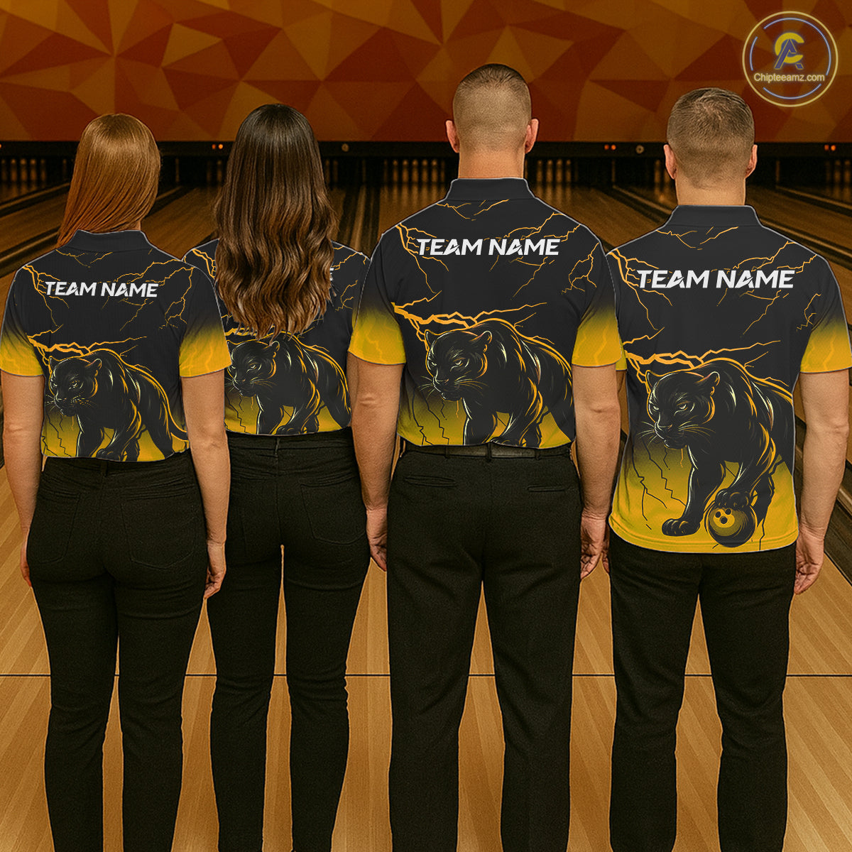 Black And Yellow Custom Thunder Lightning Panther Bowling Team Shirt For Women Bowling League Jersey TDM8048