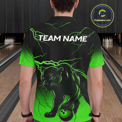 Black And Green Custom Thunder Lightning Panther Bowling Team Shirt For Men Bowling League Jersey TDM8049