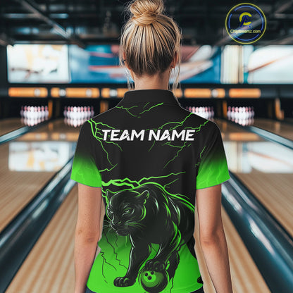 Black And Green Custom Thunder Lightning Panther Bowling Team Shirt For Women Bowling League Jersey TDM8049