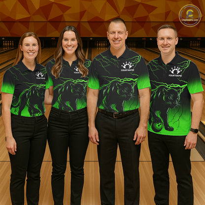 Black And Green Custom Thunder Lightning Panther Bowling Team Shirt For Women Bowling League Jersey TDM8049