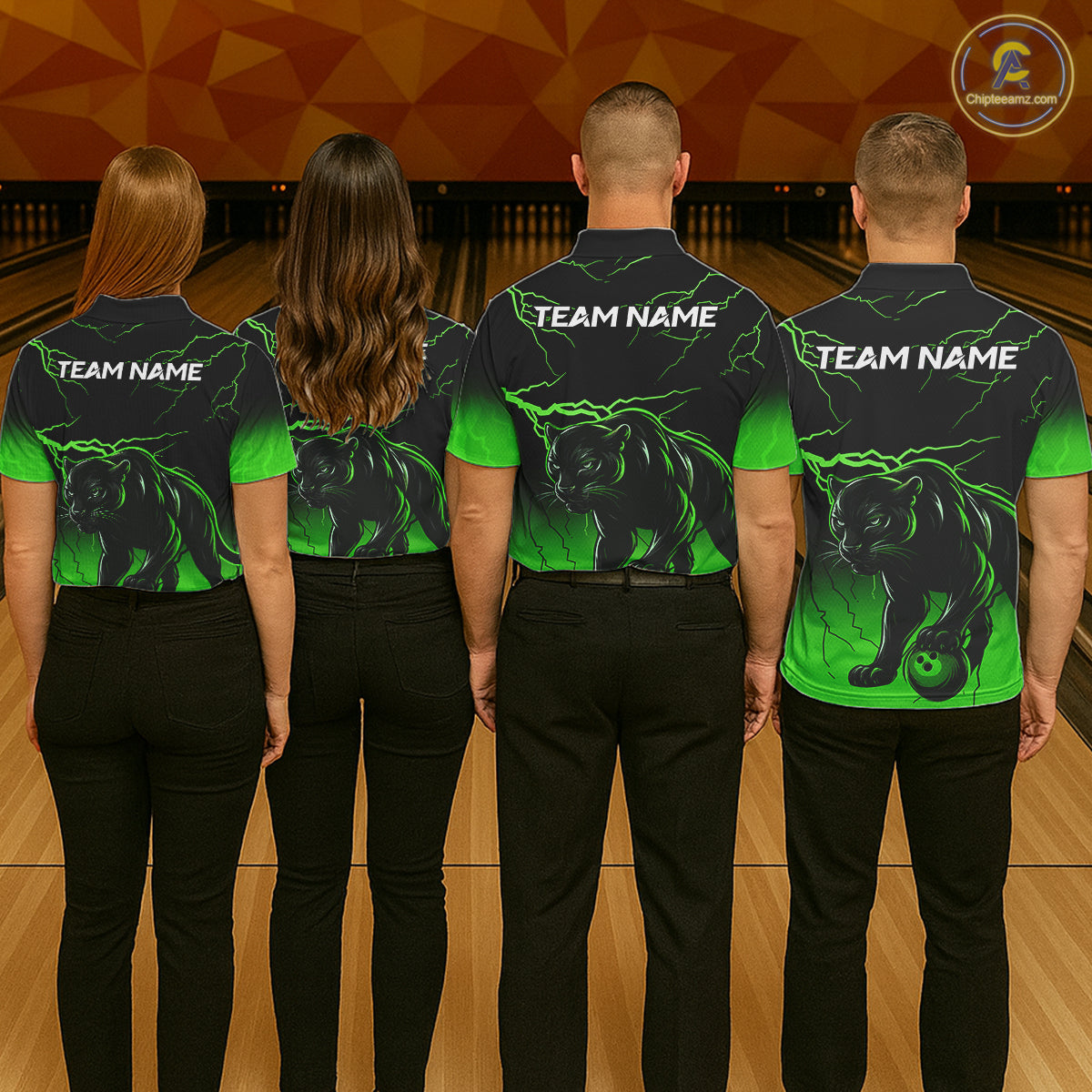 Black And Green Custom Thunder Lightning Panther Bowling Team Shirt For Women Bowling League Jersey TDM8049