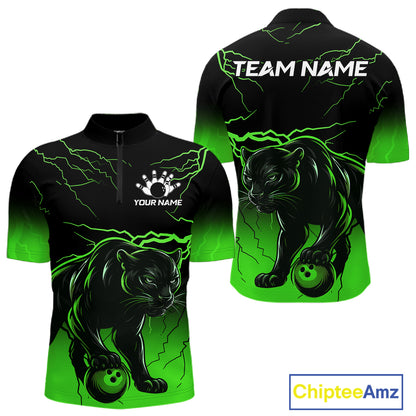 Black And Green Custom Thunder Lightning Panther Bowling Team Shirt For Men Bowling League Jersey TDM8049