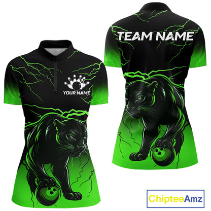 Black And Green Custom Thunder Lightning Panther Bowling Team Shirt For Women Bowling League Jersey TDM8049