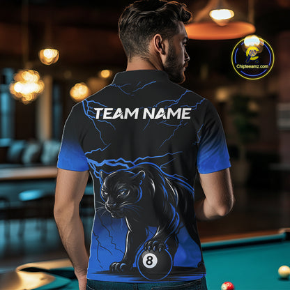 Black And Blue 8 Ball Pool Lightning Custom Panther Billiard Shirts For Men, Billiard Team Jersey TDM8050