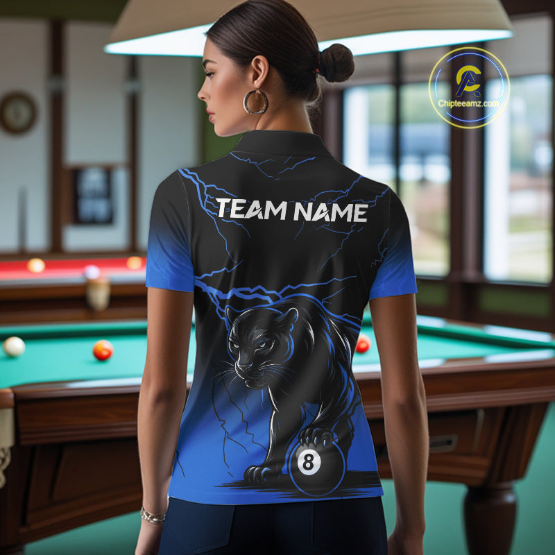 Black And Blue 8 Ball Pool Lightning Custom Panther Billiard Shirts For Women, Billiard Team Jersey TDM8050