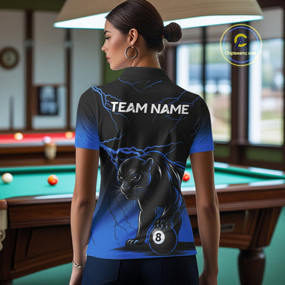 Black And Blue 8 Ball Pool Lightning Custom Panther Billiard Shirts For Women, Billiard Team Jersey TDM8050