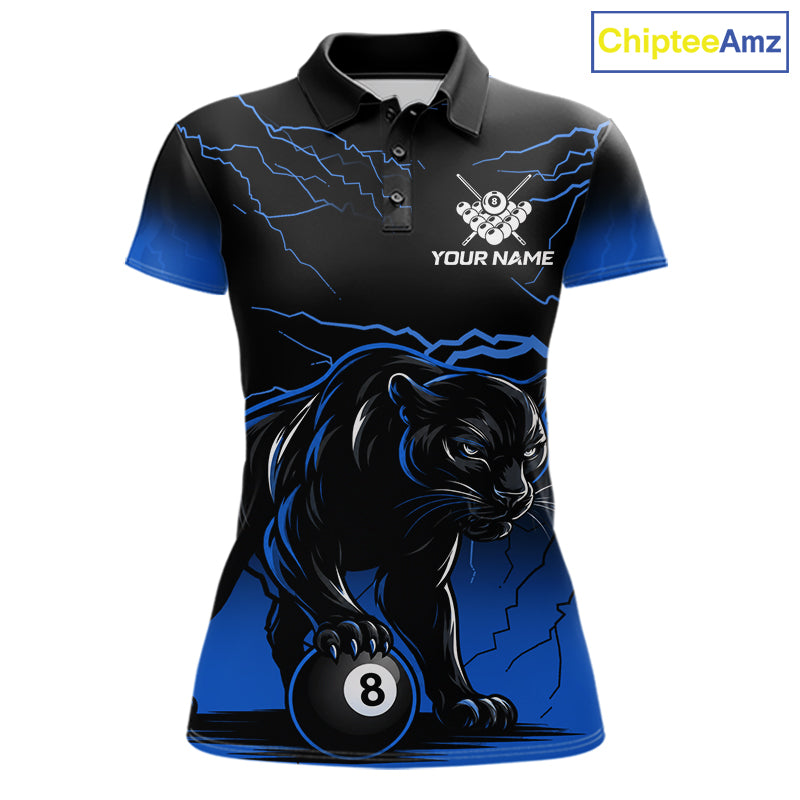 Black And Blue 8 Ball Pool Lightning Custom Panther Billiard Shirts For Women, Billiard Team Jersey TDM8050