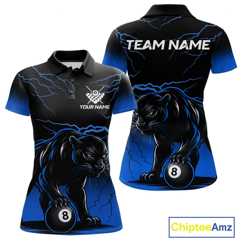Black And Blue 8 Ball Pool Lightning Custom Panther Billiard Shirts For Women, Billiard Team Jersey TDM8050