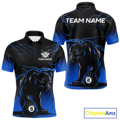 Black And Blue 8 Ball Pool Lightning Custom Panther Billiard Shirts For Men, Billiard Team Jersey TDM8050