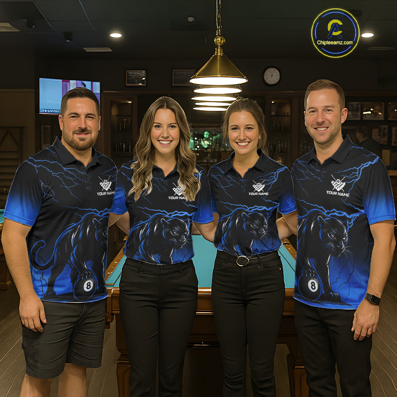 Black And Blue 8 Ball Pool Lightning Custom Panther Billiard Shirts For Women, Billiard Team Jersey TDM8050