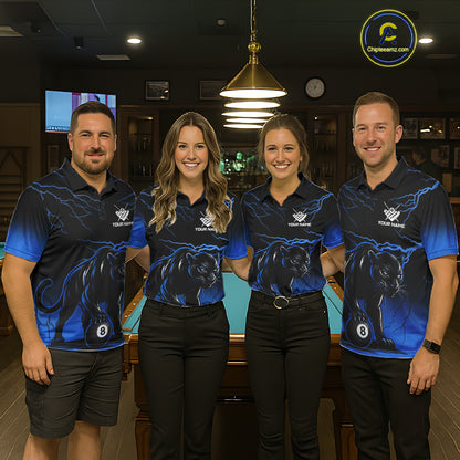 Black And Blue 8 Ball Pool Lightning Custom Panther Billiard Shirts For Women, Billiard Team Jersey TDM8050