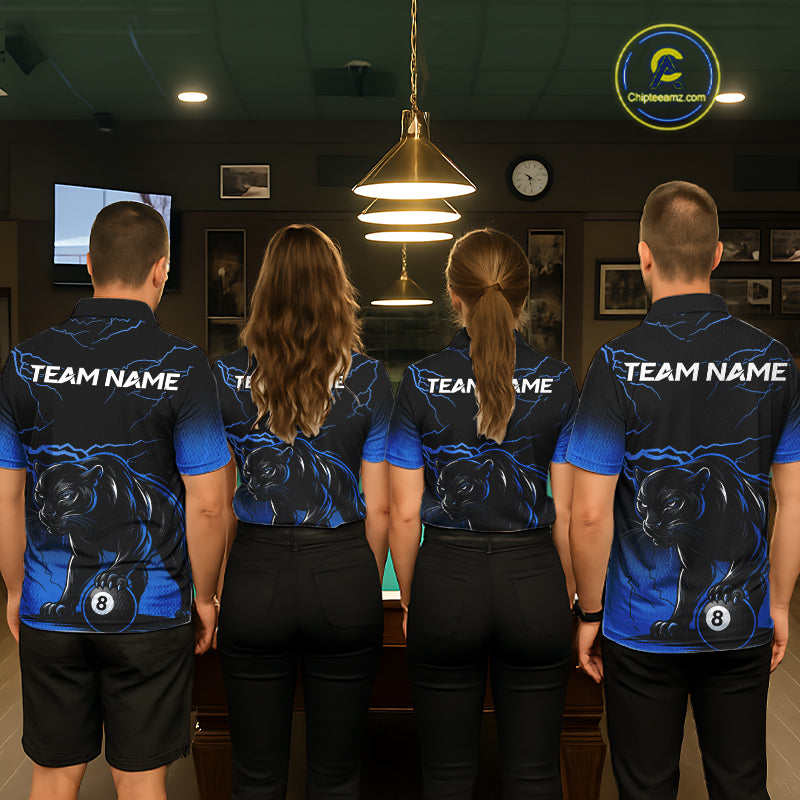 Black And Blue 8 Ball Pool Lightning Custom Panther Billiard Shirts For Women, Billiard Team Jersey TDM8050