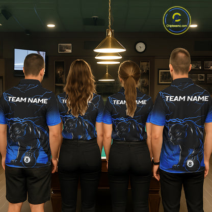 Black And Blue 8 Ball Pool Lightning Custom Panther Billiard Shirts For Women, Billiard Team Jersey TDM8050