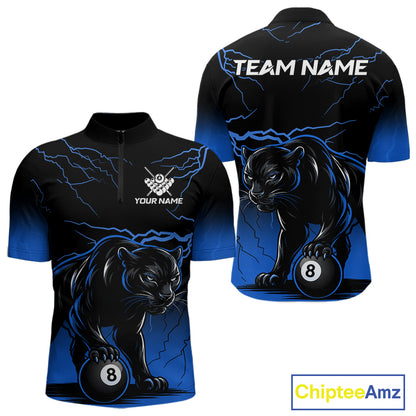 Black And Blue 8 Ball Pool Lightning Custom Panther Billiard Shirts For Men, Billiard Team Jersey TDM8050