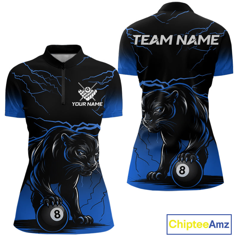 Black And Blue 8 Ball Pool Lightning Custom Panther Billiard Shirts For Women, Billiard Team Jersey TDM8050
