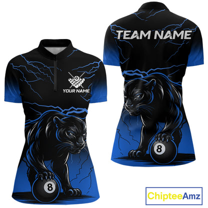 Black And Blue 8 Ball Pool Lightning Custom Panther Billiard Shirts For Women, Billiard Team Jersey TDM8050