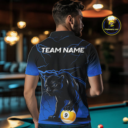 Black And Blue 8 Ball & 9 Ball Lightning Custom Panther Billiard Shirts For Men, Pool Team Jersey TDM8051
