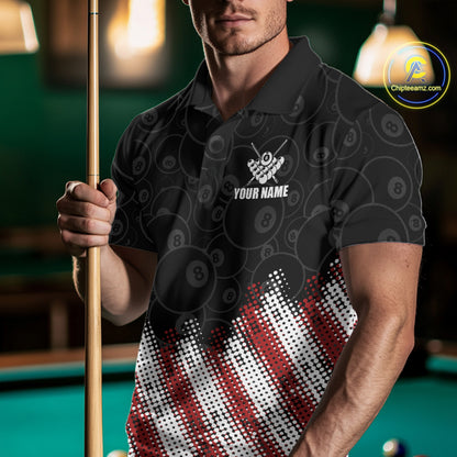 Red, White And Black 8 Ball Billiard Jersey For Men Custom Pool Team Shirts Polo & 1/4 Zip TDM8052