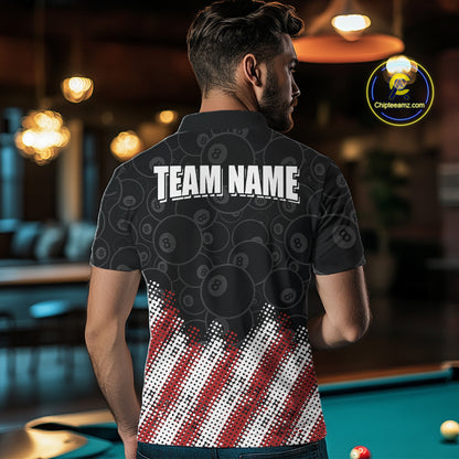 Red, White And Black 8 Ball Billiard Jersey For Men Custom Pool Team Shirts Polo & 1/4 Zip TDM8052
