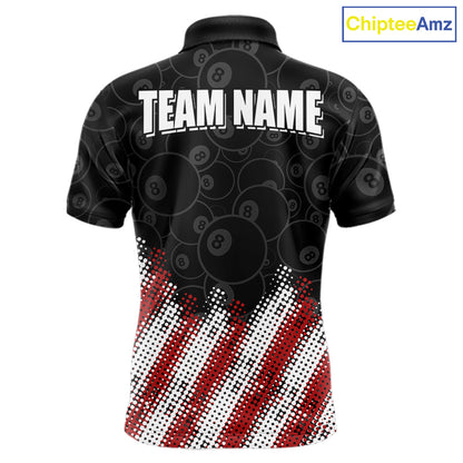 Red, White And Black 8 Ball Billiard Jersey For Men Custom Pool Team Shirts Polo & 1/4 Zip TDM8052