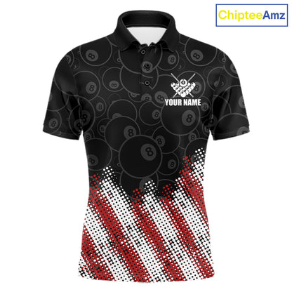 Red, White And Black 8 Ball Billiard Jersey For Men Custom Pool Team Shirts Polo & 1/4 Zip TDM8052