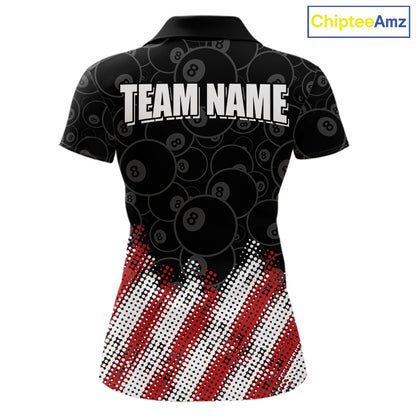 Red, White And Black 8 Ball Billiard Jersey For Women Custom Pool Team Shirts Polo & 1/4 Zip TDM8052