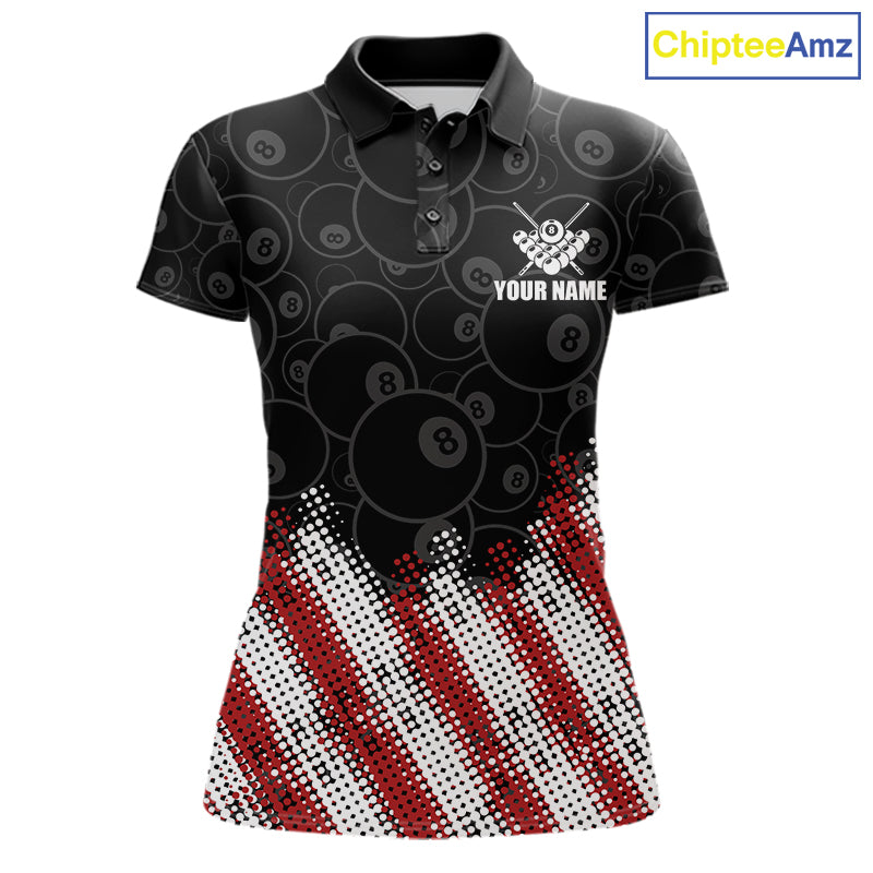 Red, White And Black 8 Ball Billiard Jersey For Women Custom Pool Team Shirts Polo & 1/4 Zip TDM8052