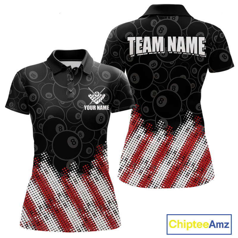 Red, White And Black 8 Ball Billiard Jersey For Women Custom Pool Team Shirts Polo & 1/4 Zip TDM8052