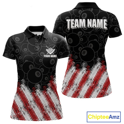 Red, White And Black 8 Ball Billiard Jersey For Women Custom Pool Team Shirts Polo & 1/4 Zip TDM8052