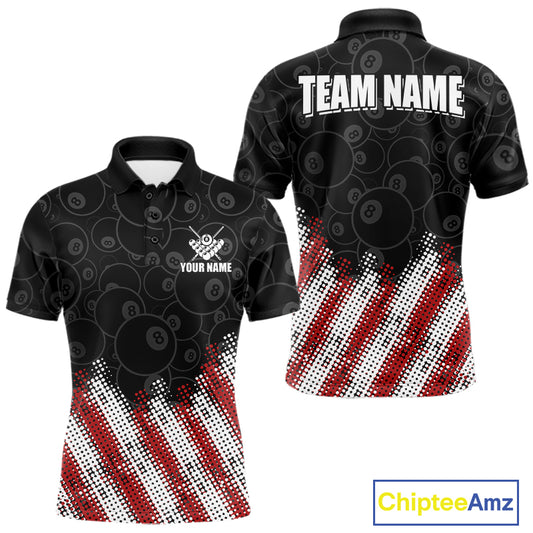 Red, White And Black 8 Ball Billiard Jersey For Men Custom Pool Team Shirts Polo & 1/4 Zip TDM8052