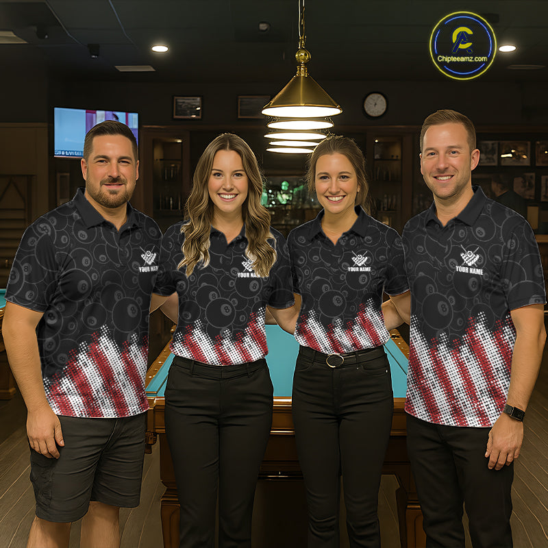 Red, White And Black 8 Ball Billiard Jersey For Men Custom Pool Team Shirts Polo & 1/4 Zip TDM8052
