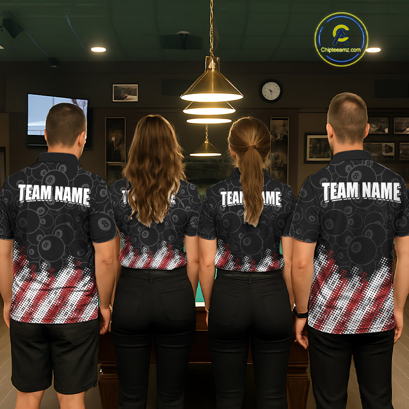 Red, White And Black 8 Ball Billiard Jersey For Men Custom Pool Team Shirts Polo & 1/4 Zip TDM8052
