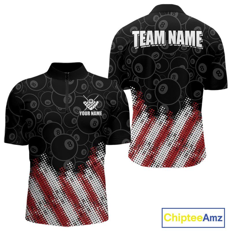 Red, White And Black 8 Ball Billiard Jersey For Men Custom Pool Team Shirts Polo & 1/4 Zip TDM8052