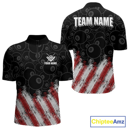 Red, White And Black 8 Ball Billiard Jersey For Men Custom Pool Team Shirts Polo & 1/4 Zip TDM8052