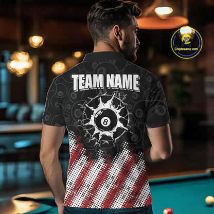 Red, White And Black 8 Ball Billiard Pool Shirts For Men Custom Billiard Team Jersey Polo, 1/4 Zip TDM8053