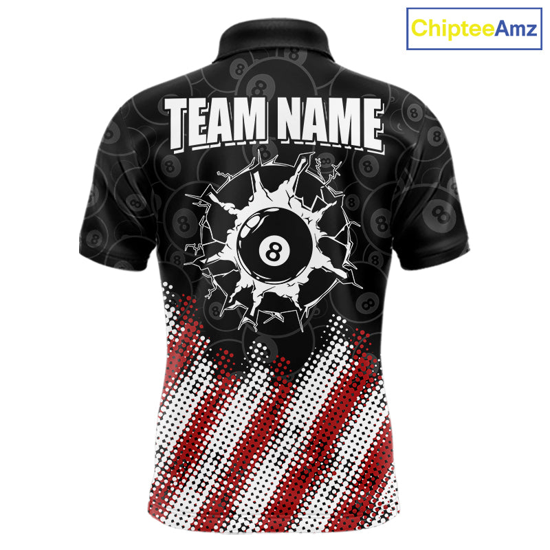 Red, White And Black 8 Ball Billiard Pool Shirts For Men Custom Billiard Team Jersey Polo, 1/4 Zip TDM8053