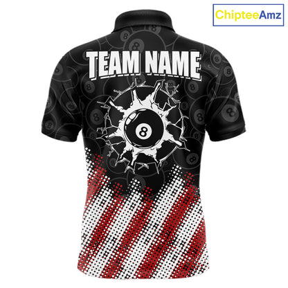 Red, White And Black 8 Ball Billiard Pool Shirts For Men Custom Billiard Team Jersey Polo, 1/4 Zip TDM8053