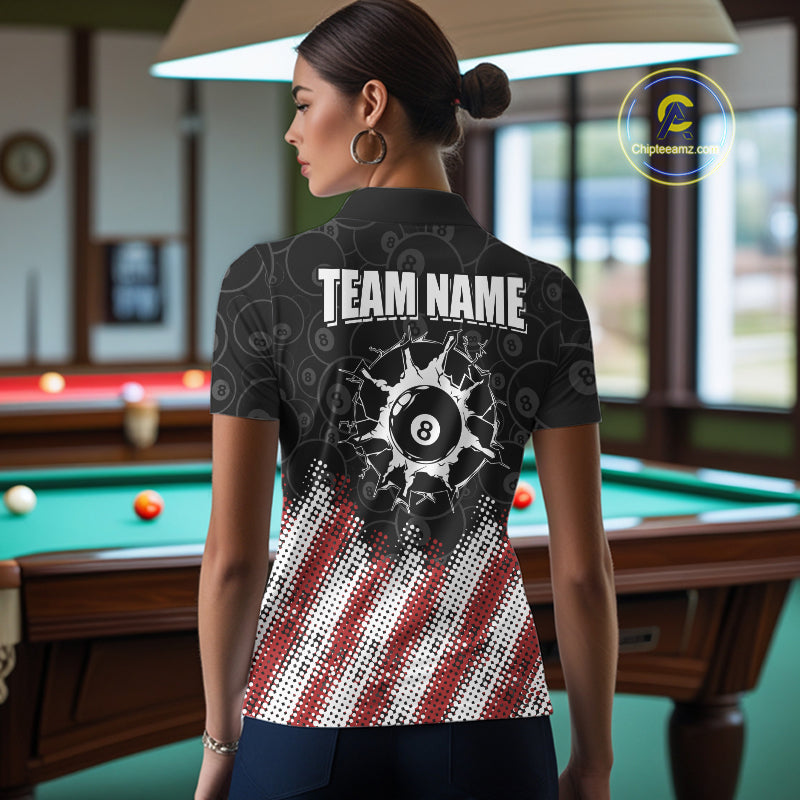 Red, White And Black 8 Ball Billiard Pool Shirts For Women Custom Billiard Team Jersey Polo, 1/4 Zip TDM8053