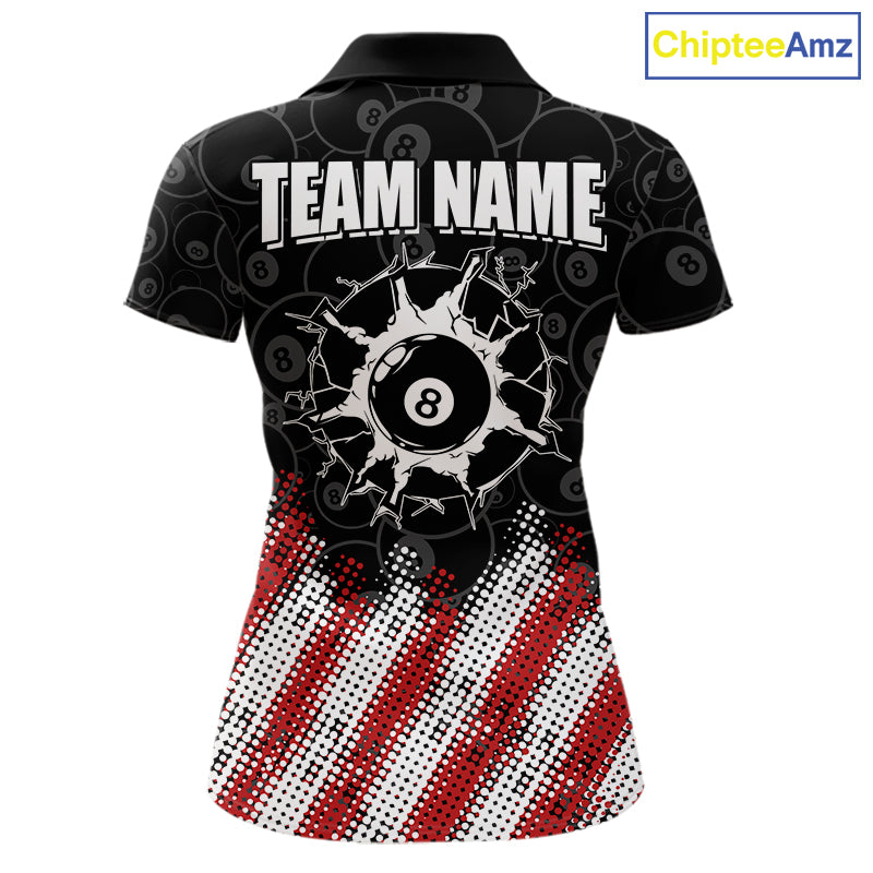 Red, White And Black 8 Ball Billiard Pool Shirts For Women Custom Billiard Team Jersey Polo, 1/4 Zip TDM8053
