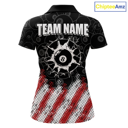 Red, White And Black 8 Ball Billiard Pool Shirts For Women Custom Billiard Team Jersey Polo, 1/4 Zip TDM8053