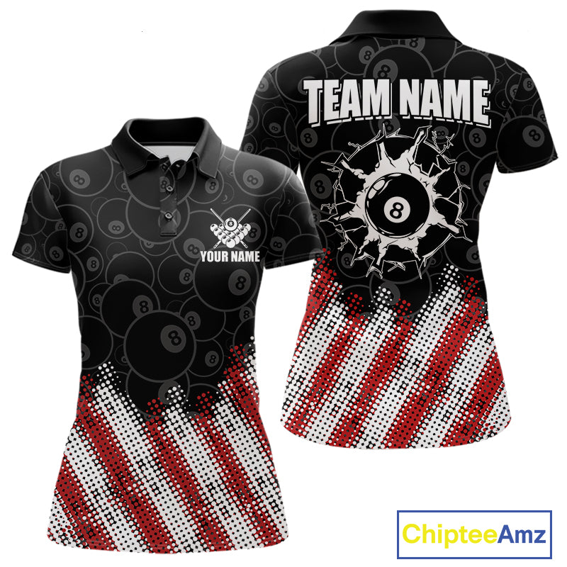 Red, White And Black 8 Ball Billiard Pool Shirts For Women Custom Billiard Team Jersey Polo, 1/4 Zip TDM8053