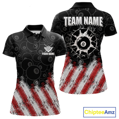 Red, White And Black 8 Ball Billiard Pool Shirts For Women Custom Billiard Team Jersey Polo, 1/4 Zip TDM8053