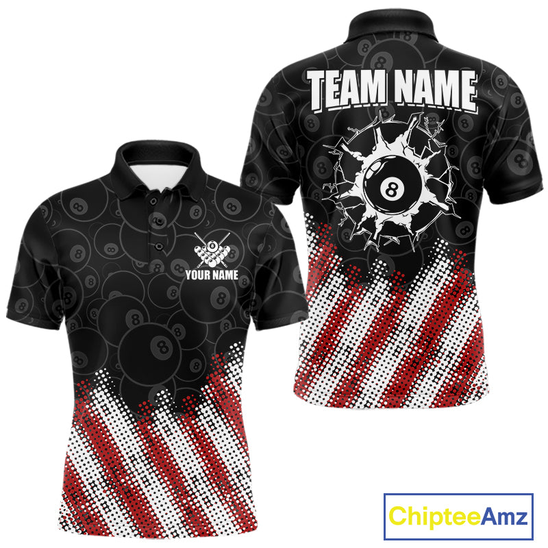 Red, White And Black 8 Ball Billiard Pool Shirts For Men Custom Billiard Team Jersey Polo, 1/4 Zip TDM8053