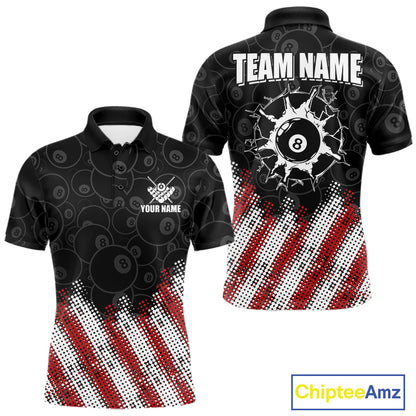 Red, White And Black 8 Ball Billiard Pool Shirts For Men Custom Billiard Team Jersey Polo, 1/4 Zip TDM8053