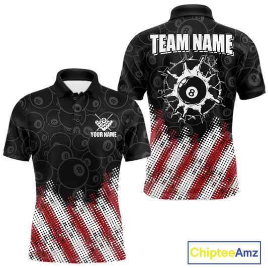 Red, White And Black 8 Ball Billiard Pool Shirts For Men Custom Billiard Team Jersey Polo, 1/4 Zip TDM8053