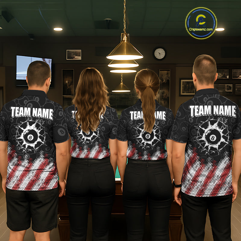 Red, White And Black 8 Ball Billiard Pool Shirts For Women Custom Billiard Team Jersey Polo, 1/4 Zip TDM8053